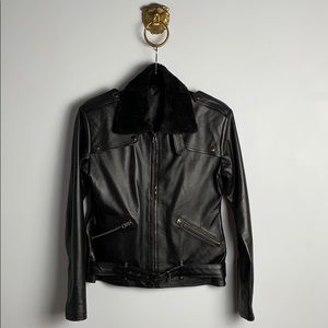 BLACK LEATHER jacket with collar